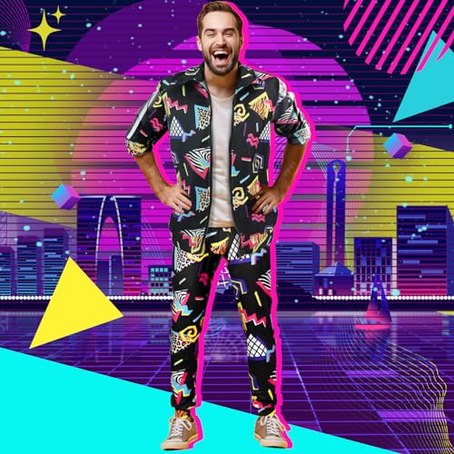 Image of Arssm Retro 80s 90s Outfit Sets for Men Vintage Jacket and Joggers Sweatpants 80s Tracksuit Streetwear