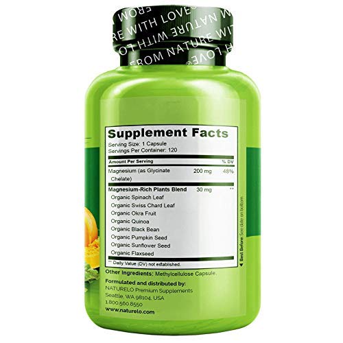 NATURELO Magnesium Glycinate Chelate Complex - 200 mg Magnesium with Organic Vegetables to Support Sleep, Calm, Muscle… - Image 4