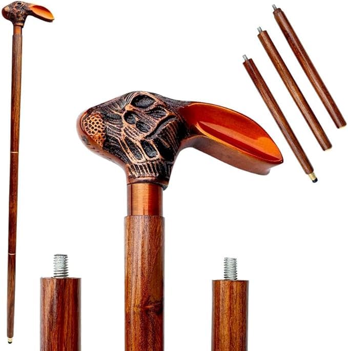 Handcrafted Wooden Walking Cane Rabbit Design Handle Detachable Polished Wood Decorative Cane Home Decor...