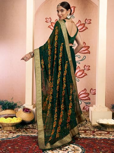Image of Satrani Women's Georgette Embroidery & Stone Work Saree with Unstitched Blouse Piece