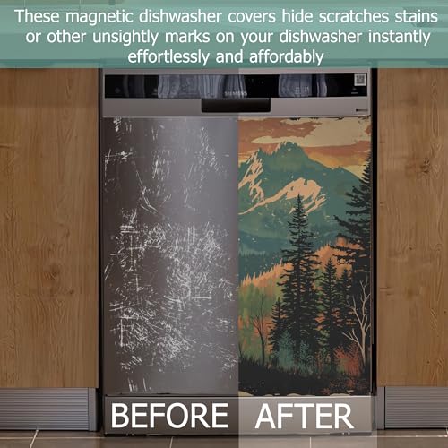 Image of Vintage Bigfoot Refrigerator Magnet Cover,Forest Mountain Washable Dishwasher Magnets Decorative Cover,Home Kitchen Decorative Dishwasher Front Panel Cover 23x26 Inch