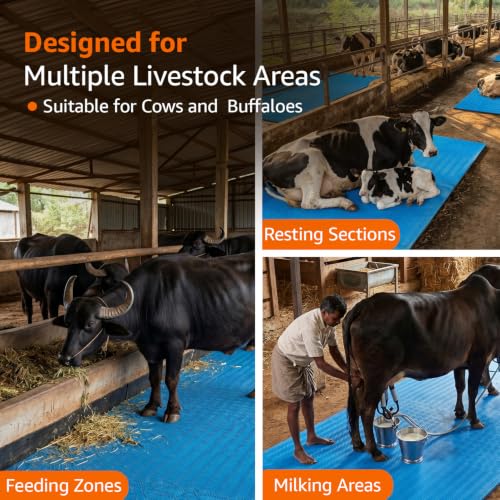 Image of Amazon Basics Premium EVA Cow Mat | 8x5 ft | 30mm Thick | Durable, Shock-Absorbent & Waterproof | Anti-Slip & Easy to Clean | Ideal for Cows, Buffaloes & Dairy Farms(Super Deluxe, Blue)