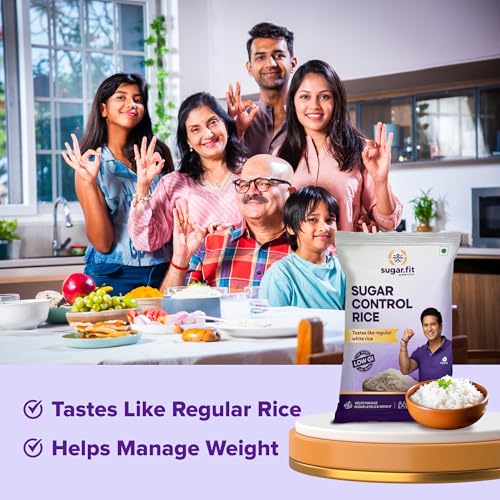 Image of Sugar.fit Sugar Control Rice - Sona Masoori, lab-tested low glycemic, whole grain 100% natural, pesticide-free, diabetes- friendly, supports healthy weight & blood sugar - 5 Kg (Pack of 3)