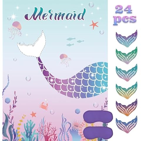 Pin The Tail on The Mermaid Party Game with 24 PCS Tails for Kids Girls Birthday 21'' x 28'' (Mermaid) Cover