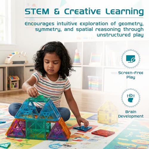 Image of Amazon Brand - Jam & Honey Magnetic Tiles Building Blocks for Kids 3+ Years - 16 pcs | STEM Learning Educational Toy | Creative & Constructive Play | Brain Development Toy | Transparent Starter Set | Multicolour