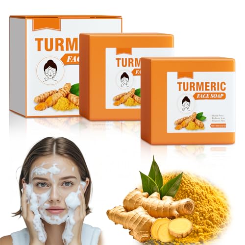 Lot de 2 Turmeric Kojic Acid Soap, Turmeric Soap, Savon Curcuma Visage, Savon à L'acide Kojique au Curcuma, pour Bain éclaircissant Hydratant...