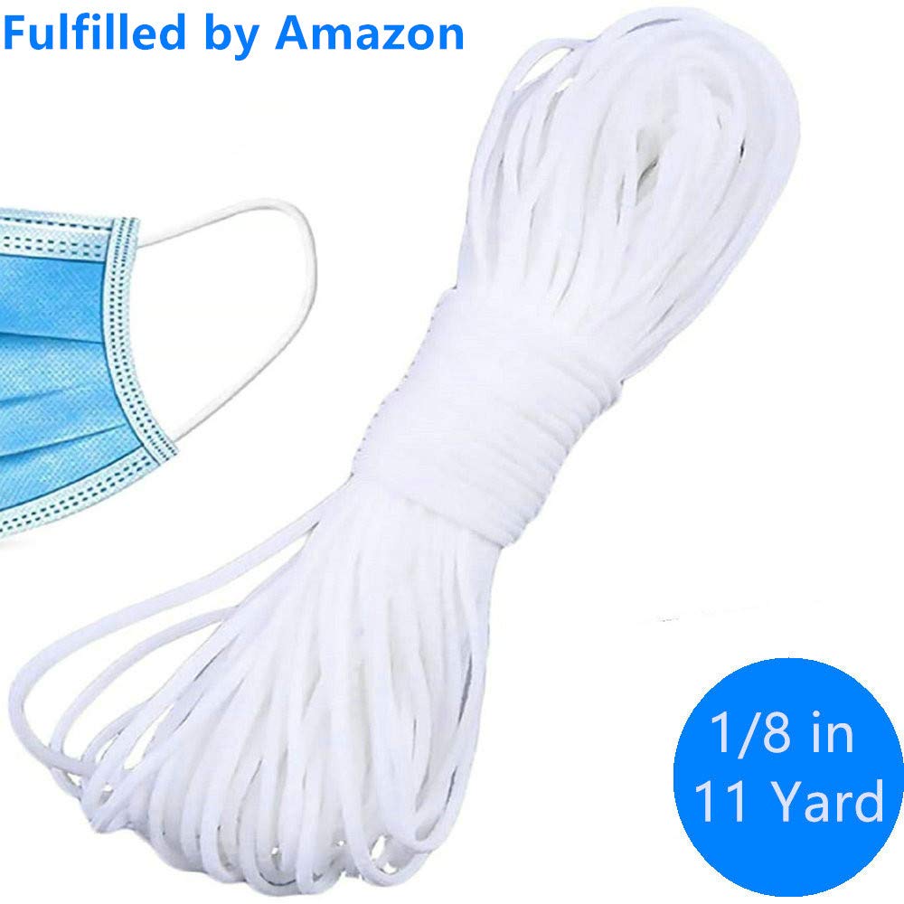 Elastic Cord White Elastic Strap 1/8 Inch Round Ear Tie Rope Handmade String, Elastic Band Elastic Rope for Crafts DIY Sewing (10M/11Yard)