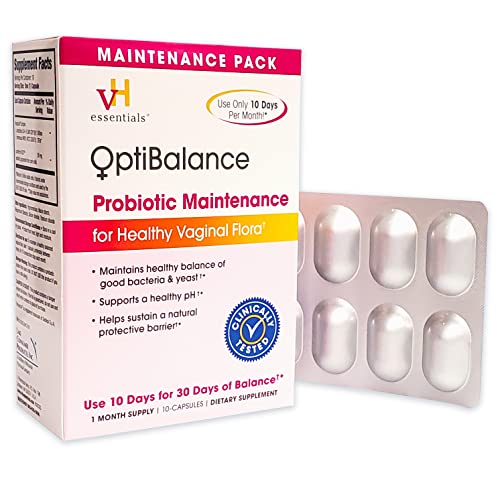vH essentials OptiBalance Maintenance Probiotic with Prebiotic Supplement, 30 Days of Balance in only 10 Capsules, Clinically Studied Women‘s Probiotic for Vaginal Health, pH Balance, & Immune Support