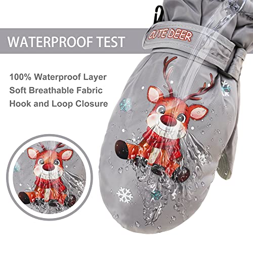 Fynnsure Toddler Mittens Kids Snow Gloves Waterproof Ski Mittens Winter Warm Gloves Baby Mittens For Boys Girls Reindeer-Gray 1-5 Years #TOP2