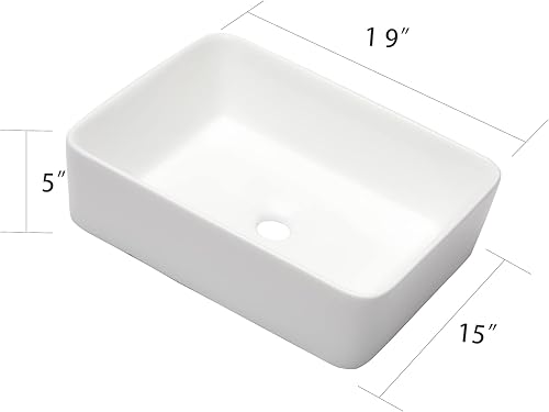 Miniatura 59 de Fregadero de baño de 19 x 15 pulgadas con grifo y desagüe desplegable – Porcelana negra mate rectangular sobre mostrador moderno lavabo de arte