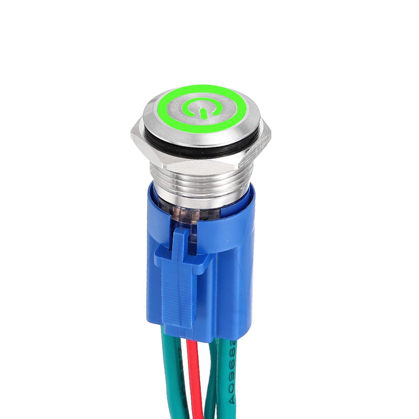DMiotech 1 Pcs 16mm / 5/8" Stainless Steel Latching Push Button Switch 1NO 10A 110-220V Silver Button Green Button Lamp with Socket Plug with Wire for Car Boat Systems Custom Setups