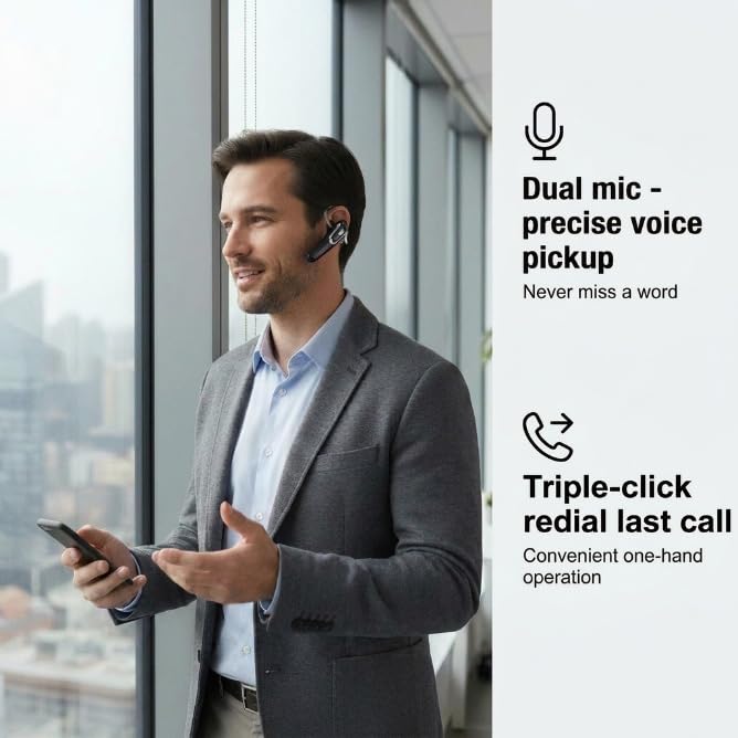 Auricular Bluetooth V6.0 con Cancelación de Ruido y 38 Horas de Llamada miniatura 5