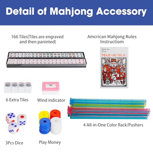Set de Mahjong Americano con 166 fichas y bolsa azul miniatura 3