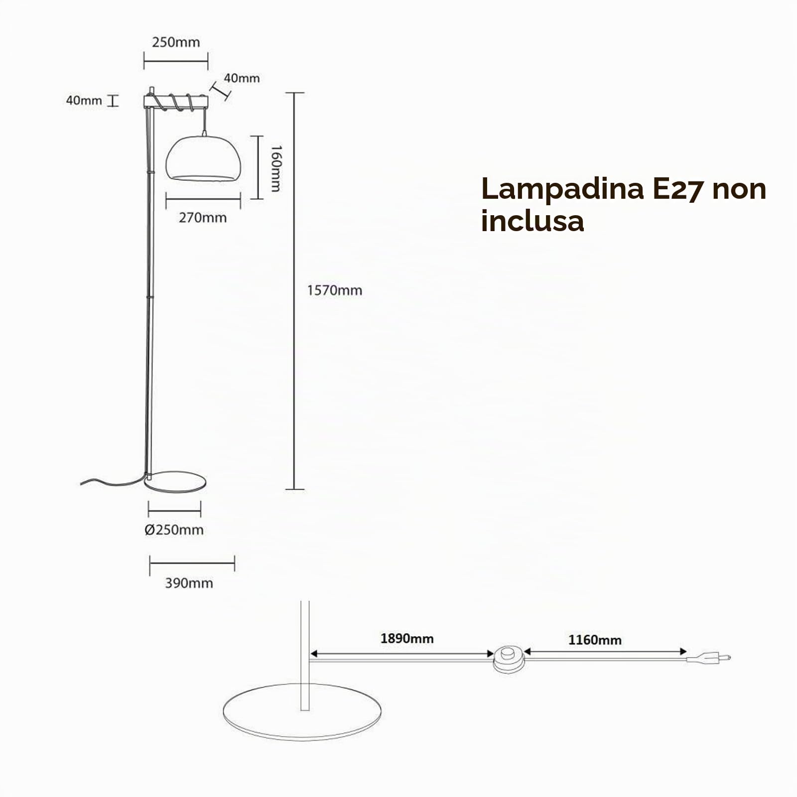 Alpinaluz Lampada da terra con paralume in vimini naturale, fatta a mano, struttura nera e legno, base sottile, interruttore a terra, stile moderno boho, 157 cm, E27