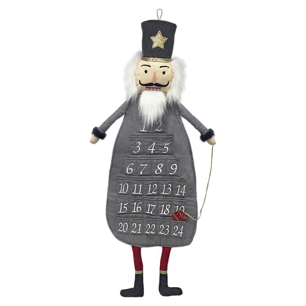 MON AMI Holiday Nutcracker Inspired Plush Advent Countdown to Christmas Calendar, Wall Hanging, Christmas Decor, Fabric Calendar, Home & Office Decoration, 30IN, Grey