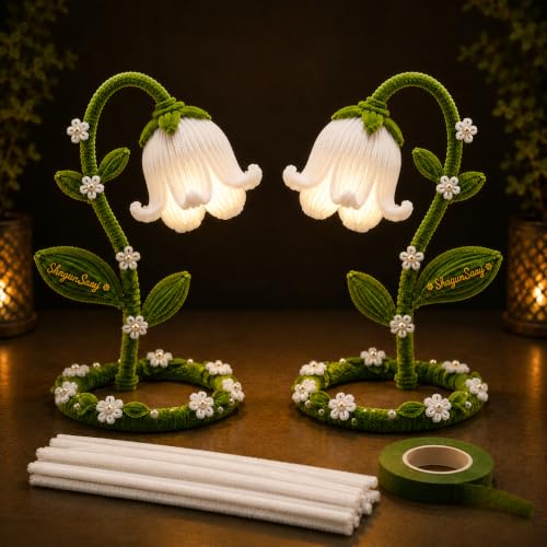 Image of ShagunSaaj Pipe Cleaner Flower Showpiece with LED DIY Kit for Adult & Kids Craft DIY, Aesthetic Home Decor, Office Desk Decor, Personalised Gifting, Non Withering Flowers (White and Pink)