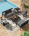 U-MAX Aluminum Patio Furniture Set 7 Seats, Modern Furniture Clearance with Coffee Table & Side Table, Patio Conversation Sets with Deep Cushions for Lawn, Garden, Porch, Balcony, Dark Grey