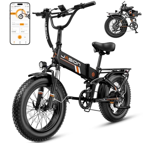 Jasion Hunter Pro Electric Bike for Adults, 1800W Peak Motor 80 Miles, up to 30+MPH,720WH Removable Battery Foldable Ebike,App Control & Full Suspension,20''*4.0 Fat Tire,Dual Hydraulic Brakes Bicycle