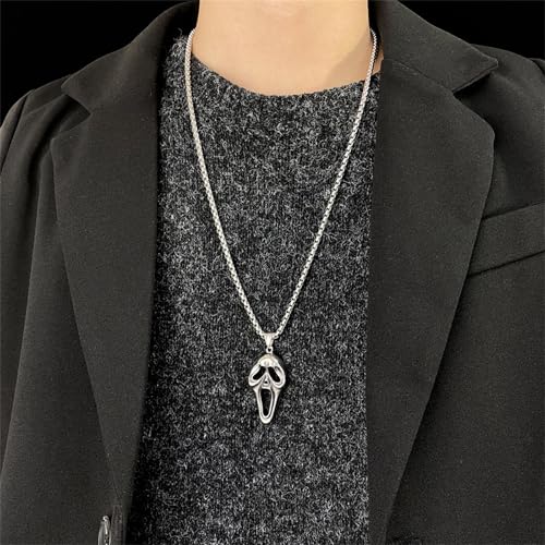 Dreuyet Ghost Face Mask Necklace for Men Women Stainless Steel Ghost Pendent Necklace Gothic Punk Mask Necklace Halloween Horror Ghost Horn Jewelry3