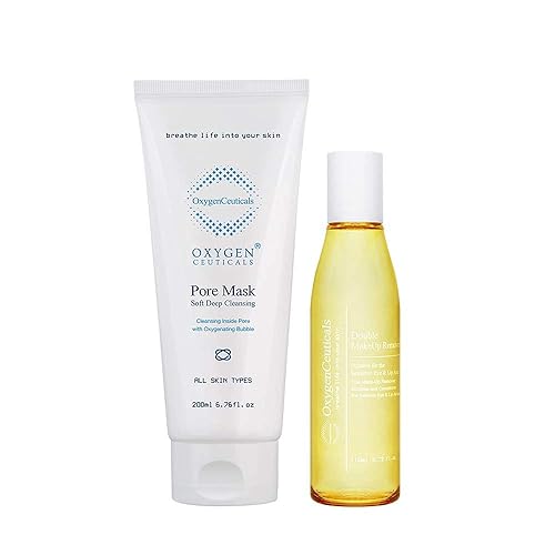 OxygenCeuticals Paquete coreano de doble limpieza perfecta - Máscara de poros de 6.8 fl oz + doble removedor de maquillaje de 3.7 fl oz