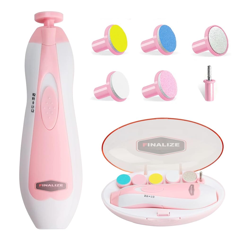 Finalize Baby Nail Trimmer Electric,Safe Baby Nail File,Baby Nail Clippers With Light&6 Grinding Pads For Newborn Infant Toddler/Adults Toes&Fingernails,Kids Nail Care Polish &Trim(Pink),1 Count