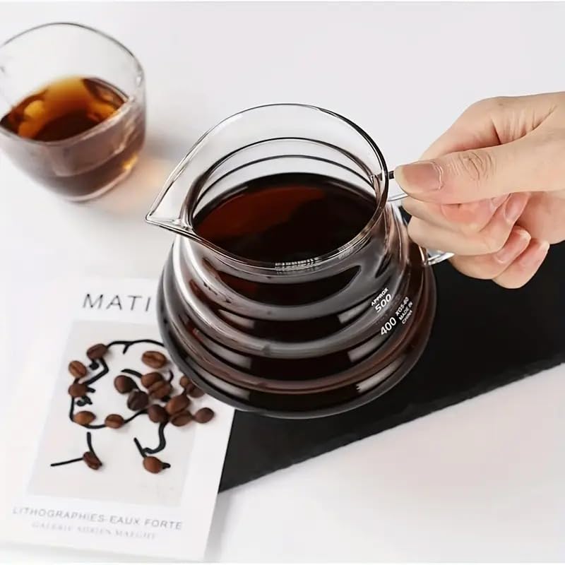 Image of Coffee Glass Server Pot with Lid - 600ml Capacity (02 Size) Heat Resistant Carafe for Pour Over Coffee Maker
