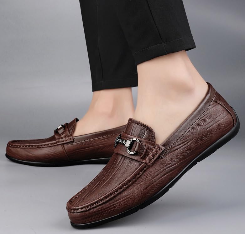 Men's Dress Shoes Vintage Hand Business Formal Derby Shoes Slip-On Anti-Slip Formal Duty Work Shoes for Men(Brown,7.5)3