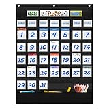 Eamay Classroom Monthly Calendar Pocket Chart with 45 Pocket, 3 Storage Pockets for Easy Wall or Stand Chart (BLACK)