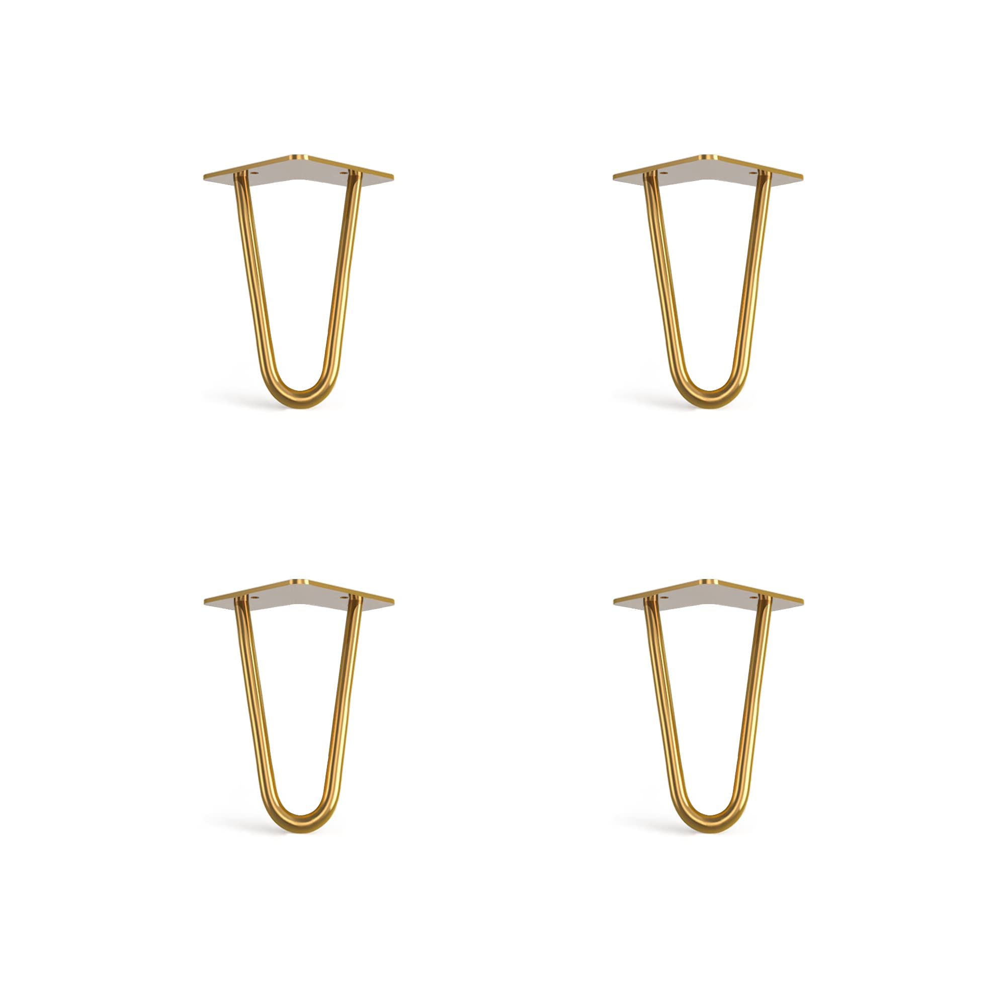 Dt Ironcraft Gold (Brass) 4 X Hairpin Legs With Floor Protector Feet & Screws - 15Cm 2 Rod / 10Mm, Gold Brass