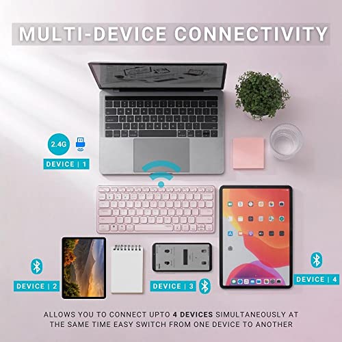 Image of RAPOO E9050 C-Type Rechargeable Bluetooth Wireless Multi-Device (4 Devices) Keyboard for Windows /iOS /Android,Tablet /Smartphone - 3 Years Warranty Pink