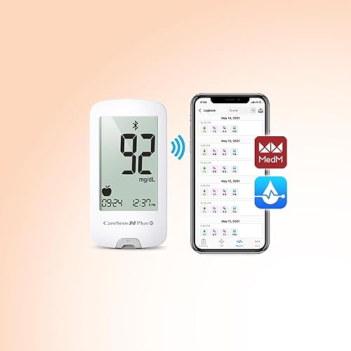 Miniatura 4 de CareSens N Plus Bluetooth Blood Glucose Monitor Kit with 100 Blood Sugar Test Strips, 100 Lancets, 1 Blood Glucose Meter, 1 Lancing Device, Travel