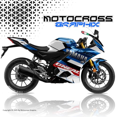 Image of Yamaha R15 V4 Graphic Kit| Cyan Blu Whit | by Motocross Graphix| Printed on Premium Vinyl with Ultra Gloss Laminate, Waterproof, Precise Precut Sticker, Non-Fading, Pack of 1 for Full Bike