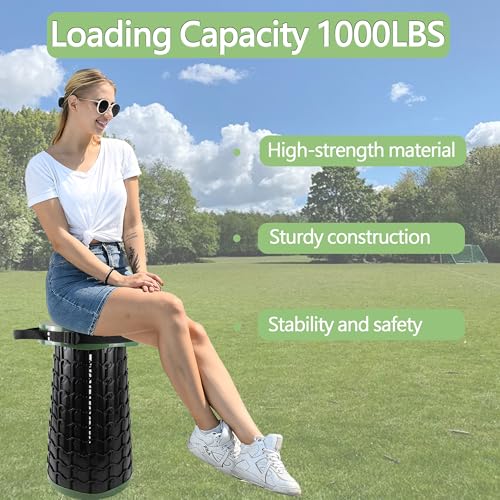 Image of ALEVMOOM Upgraded XXL Collapsilbe Stool with Cushion,More Sturdy and Height 19.7 inch,D11.8 inch,Portable and Lightweight Adjustable Telescoping Stool for Camping Hiking BBQ Max Loading 1000Ibs