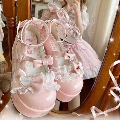 French Style Platform Sweet Lolita Mary Jane Shoes with Bow Princess Style Low Heel Dress Flats2