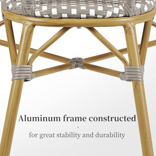 Image of PURPLE LEAF Outdoor French Bistro Arm Chairs Set of 4, Bamboo Finish, Gray