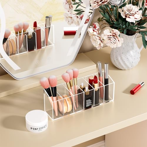 Acrylic-6-Compartment-Makeup-Organizer-2PCS-Transparent-Plastic-Makeup-Brush-Holder-Perfect-Bathroom-Vanity-Storage-Solution-for-Makeup-Brushes-Eyebrow-Pencils-and-More