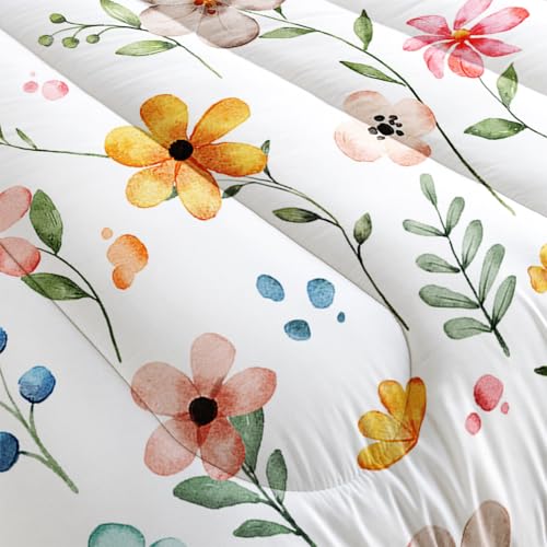 Nttopship Pink Yellow Floral Comforter Bedding Set Twin Size Flower Pattern Bedding Set for Your Room,Rectangle Abstract Soft Lightweight Quilt Set All Season 1 Comforter and 2 Pillowcases by Nttopship - Used condition - Image 4