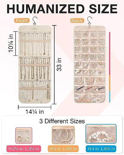 Image of BAGSMART Hanging Jewelry Organizer Necklace /Earring /Ring 2-Sided L Beige