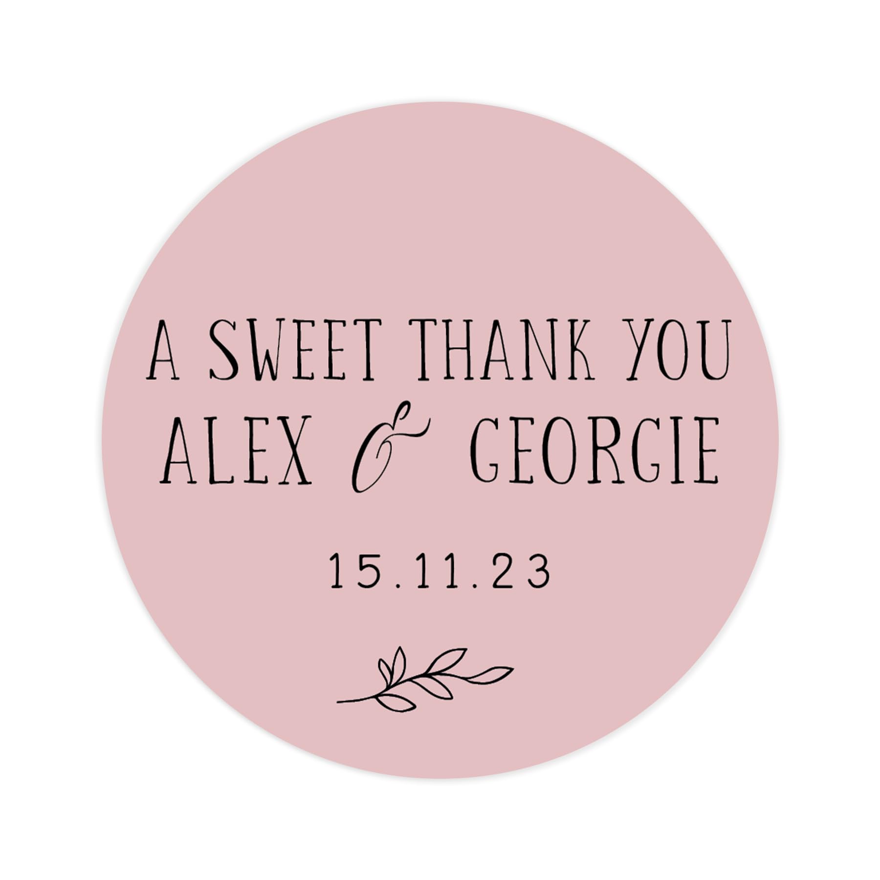 Personalised a sweet thank you wedding stickers | wedding labels | favor sticker | wedding favors thank you stickers | 35 round stickers - per sheet (Pink)