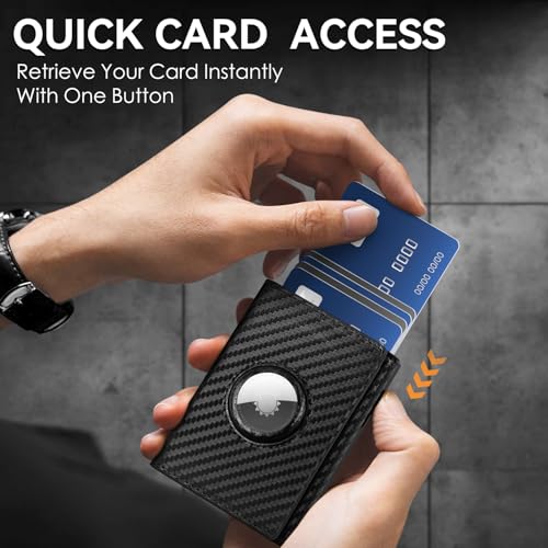Image of Mens Smart Wallet Card Holder for Air Tag, Minimalist Wallet with RFID Blocking, Slim Pop up Card Case Wallet，Air Tag Wallet with ID Window & Cash Slot (Detachment)