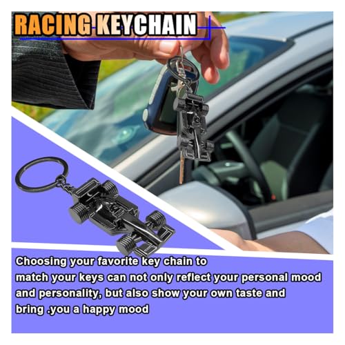 Image of KITUREK 3D F1 Race Car Keychain, Zinc Heavy Duty Racing Model Keychain, Car Key Ring Present for Father Husband Boyfriends (Black)