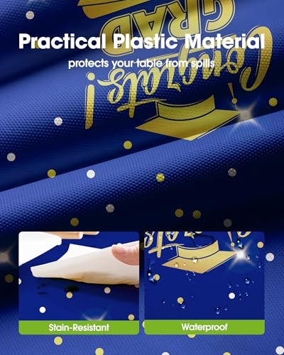 Image of Pureegg Graduation Decorations 2026 Plastic Tablecloth Disposable 8 Pack, Class of 2026 Rectangle Table Cover 54 x 108 Inch, Sturdy Leakproof Plastic Table Cloth for Graduation Party, Picnic, Blue