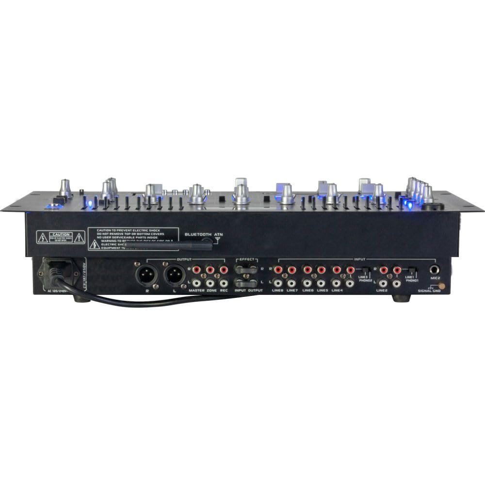 IBIZA SOUND DJM102-BT 19" Rack-Mischpult mit 6 Kanälen, Bluetooth, USB, Line, Phono, Mikrofon-Eingänge, XLR, 1/4" TRS Ausgänge