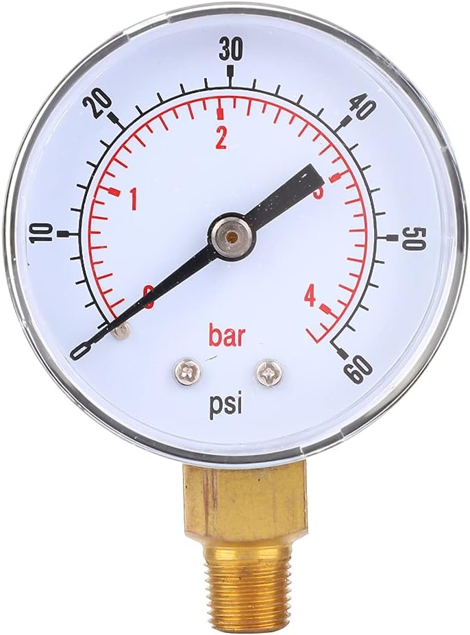 1/8 BSPT Bottom Connection 50mm Dial Vacuum Pressure Gauge Dual Scale Air Water Oil Gas Meter (0-60psi 0-4bar)
