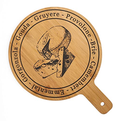 HOMLA Bambou Plateau de service rond en bambou – Plateau à fromage, plateau de service – Pour fromage, collations, entrées, poignée pratique 40 x 30 cm