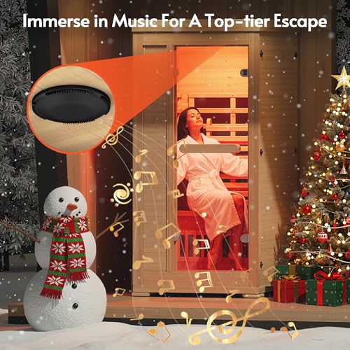 ENSTVER Infrared Wood Sauna 6.4Ft 1-2 Person, Luxury Full Spectrum Far Infrared Sauna Features Low EMF 1745w 7-Light Dynamic & Music Speakers, Canadian Hemlock Dry Indoor Saunas for Home & Gym