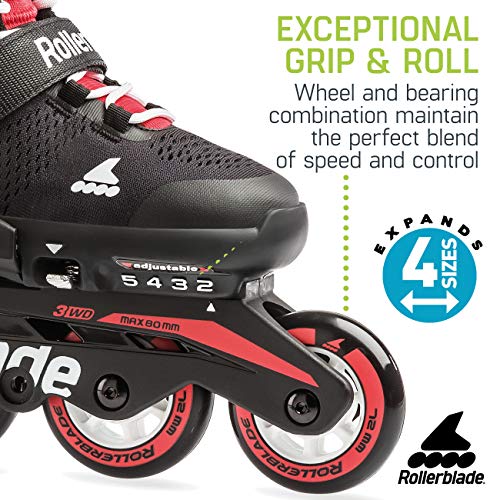 Rollerblade Microblade Boy's Adjustable Fitness Inline Skate, Black and Red, Junior, Youth Performance Inline Skates, Size Kids 11J-1