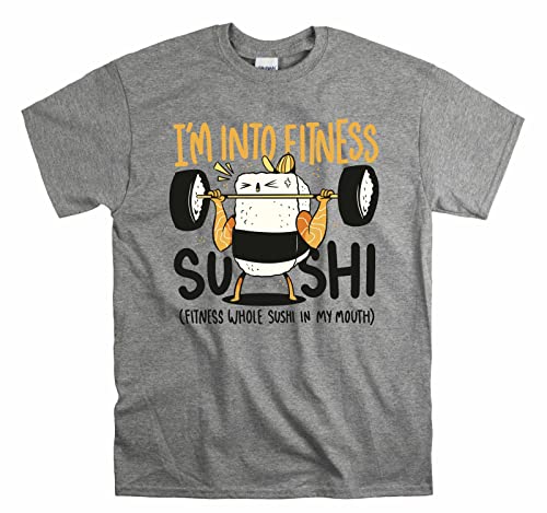 T-shirt Sushi Fitness original en coton gris confortable coupe mixte S
