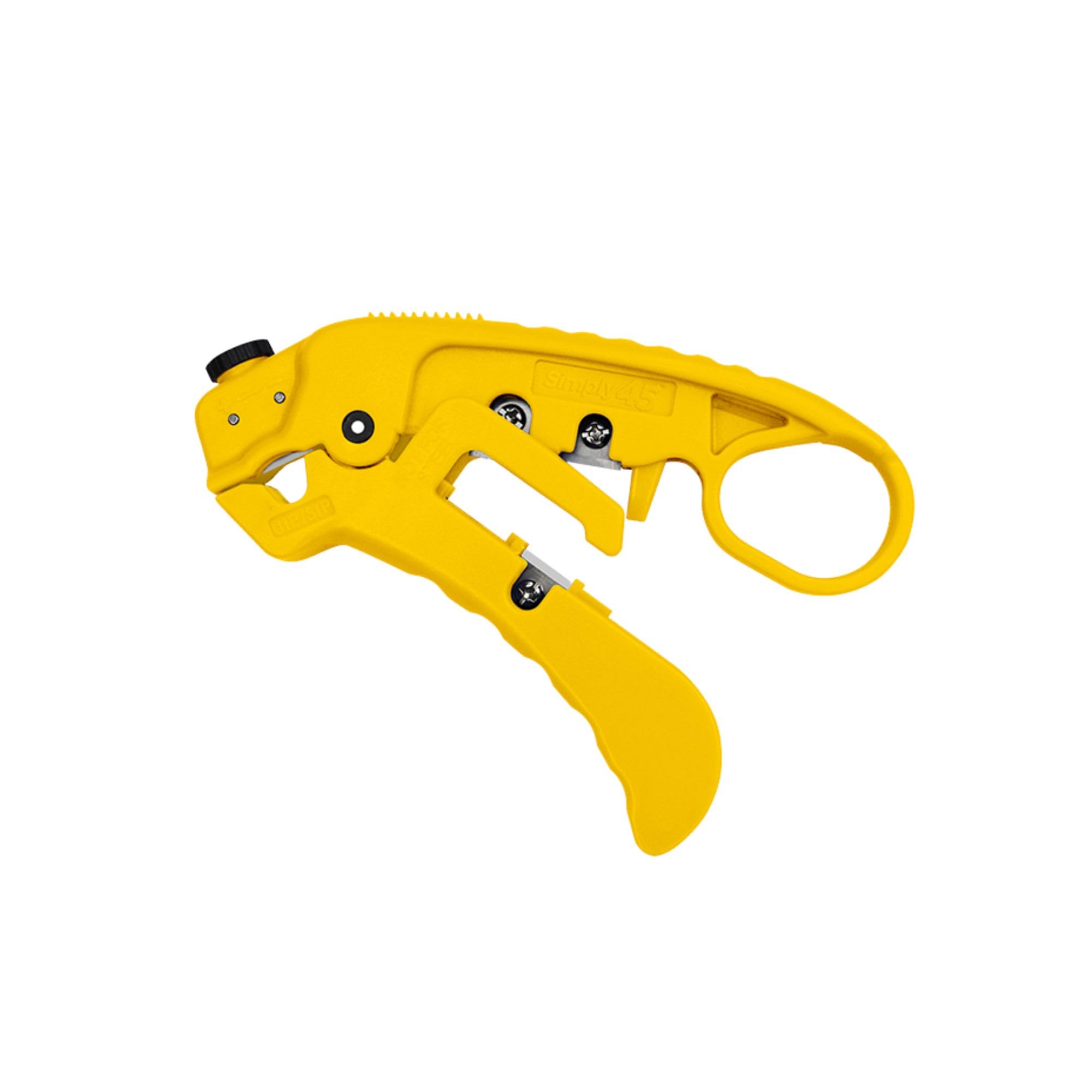 Simply45 S45-S01YL Adjustable LAN Cable Stripper - Yellow - for Cat7a/6a/6/5e UTP/STP - Includes Wire Straightener Comb