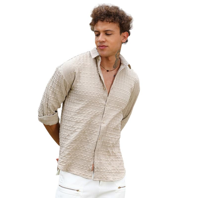 Image of CAHOOT Men's Solid Utility Shirt | Casual Wear | Spread Collar | Long Sleeve | Button Closure | Shirt Crafted with Comfort Fit for Everyday Wear